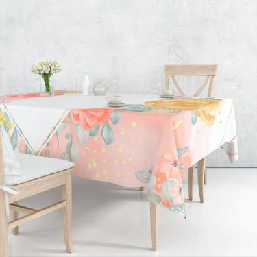 Imagem de Toalha De Mesa Retangular 6 Lugares Tecido Oxford Moldura Losango Flor