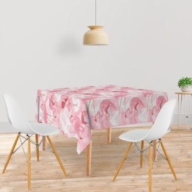 Imagem de Toalha De Mesa Quadrada Tecido Oxford Tons de Rosa Flamingos - 140x140