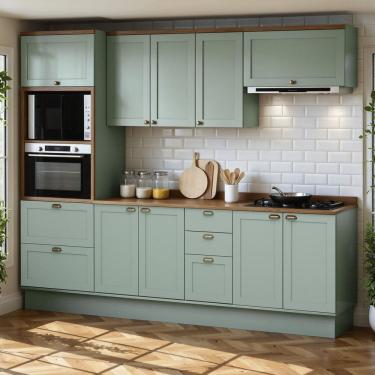 Imagem de Cozinha Completa Modulada 5 Peças 100% Mdf Modelo Americano Provençal Iluminata Verde Mint/Ébano