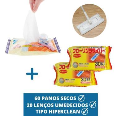 Imagem de Kit 60uni Panos Secos + 20uni Lenços Umedecidos P/ Rodo Mop - Mikaela