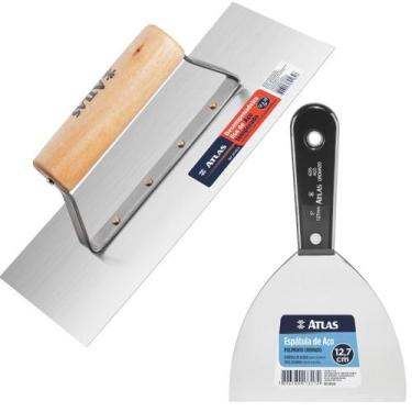 Imagem de Desempenadeira De Aço Lisa + Espátula De Aço Polido 12Cm - Atlas