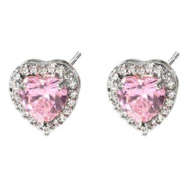 Imagem de Brinco Zirconia Coração Infantil Daminha Pequeno - Rosa - De Castro Jo