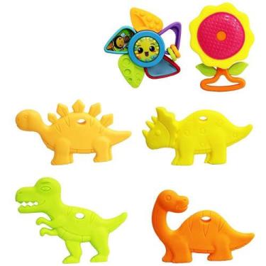 Imagem de Chocalho Mordedor Baby Dino Top Kids 6 Peças
