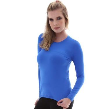 Imagem de Camiseta Feminina Proteção Solar Uv5+ Manga Longa  Slim Fitness, Azul 