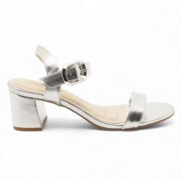 Imagem de Sandália Sapato da Corte Salto Bloco Médio Bico Redondo, Prata, 37