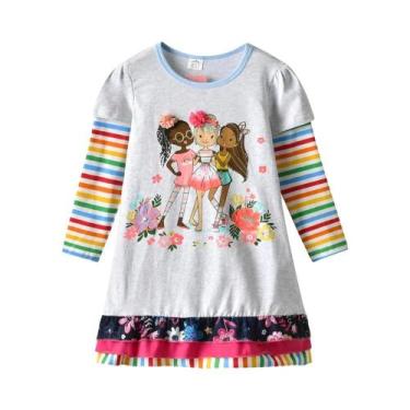 Imagem de Vestido Infantil Listrado Floral Com Babados Estampa De Princesa Em Al