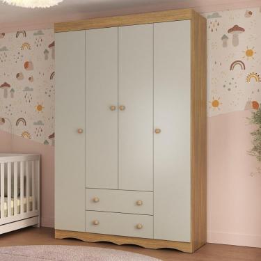 Imagem de Guarda-roupa Infantil 122cm 4 Portas E 2 Gavetas Realeza Multimóveis Mp4453 Madeirado/off White Madeirado/off White