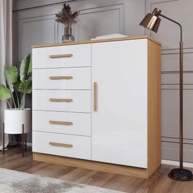 Imagem de Cômoda Divini 1 Porta 5 Gavetas Demolição/Branco - Panorama Móveis