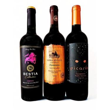 Imagem de 3 Vinhos Tintos Secos Chilenos Carmenere 750ml - Bestia, Sierra Batuco