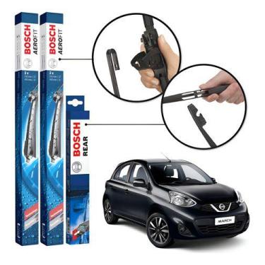 Imagem de 3 Palhetas Parabrisa Diant + Tras Bosch March 2011 A 2018 Preto - NoBr