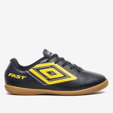 Imagem de Chuteira Infantil Futsal Umbro Fast II Unissex, Preto, Amarelo, 36