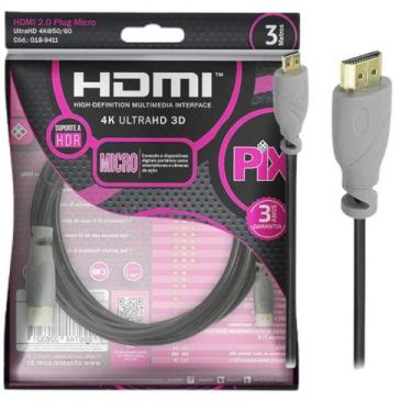 Imagem de Cabo micro hdmi - micro hdmi x hdmi 2.0 4k hdr 19p 3m - PIX