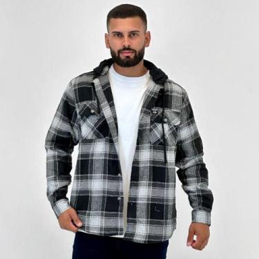 Imagem de Camisa Mormaii Xadrez Flanela com Capuz Manga Longa Masculina, G, Pret