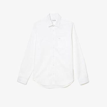 Imagem de Camisa Lacoste masculina Slim Fit em algodão liso, M, Branco