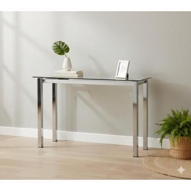 Imagem de Aparador Moderno Tampo Vidro 8mm Base Aço Cromado 110cm Cinza - Espres