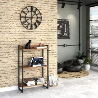 Imagem de Estante para Livro Industrial 3 Prateleiras 104CMX60CM Marrom/Nogal - 