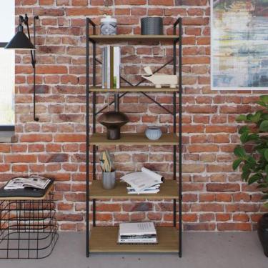 Imagem de Estante com 5 Prateleiras 152x60x33cm Yon Marrom/Vermont/Preto - Metal