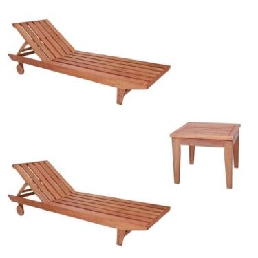 Imagem de Conjunto 2 Espreguiçadeiras e 1 Mesinha de Centro para Jardim em Madei