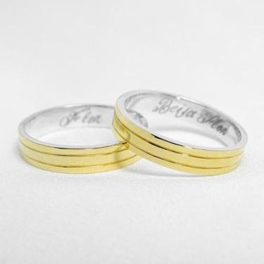 Imagem de Aliança de Noivado e Casamento Revestida em Ouro 4mm Mari - Par - Pipp