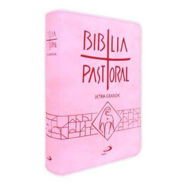 Imagem de Bíblia pastoral letra grande zíper - rosa - católica - Paulus