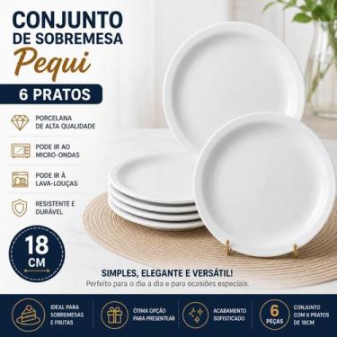 Imagem de Conjunto com 6 Pratos de Sobremesa Porcelana Pequi 18cm - Atlas