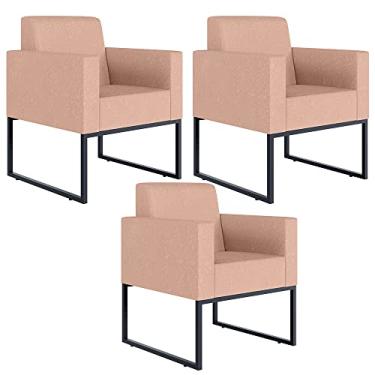 Imagem de Kit 03 Poltronas Decorativa Para Sala E Recepção Base Fixa De Metal Helô L02 Linho Rosê - Lyam Decor