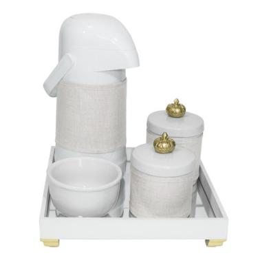 Imagem de Kit Higiene Espelho Potes, Garrafa, Molhadeira E Capa Coroa Dourado Qu