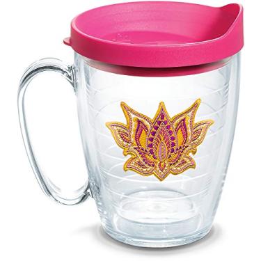 Imagem de Tervis Copo de viagem com isolamento térmico de parede dupla feito nos EUA, flor de lótus, mantém as bebidas frias e quentes, caneca de 473 ml com alça, transparente