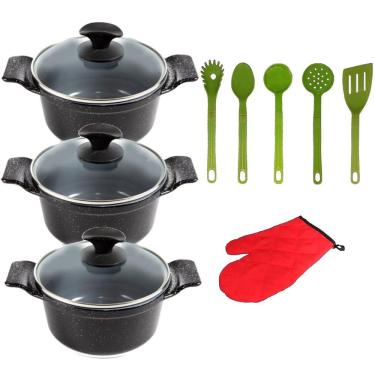 Imagem de Jogo Panelas Preto Liso Cerâmica Talher Javali AAL 26A30Cm