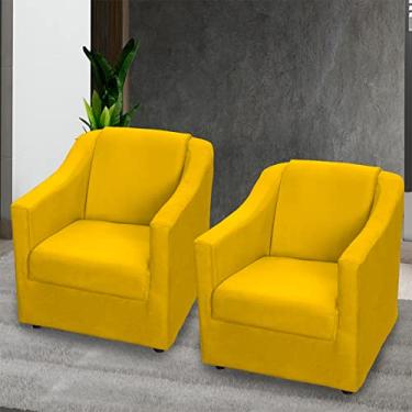 Imagem de Kit 2 Poltronas Para Sala Decorativas Cadeiras Reforçadas Para Recepção Consultório Escritório Pé Cromado Suede Amarelo - Clique E Decore