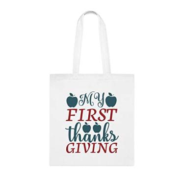 Imagem de Sacola My First Thanks, presente divertido, bolsa de ombro, bolsas reutilizáveis, cesta de Natal de aniversário, ideia de presente, Branco