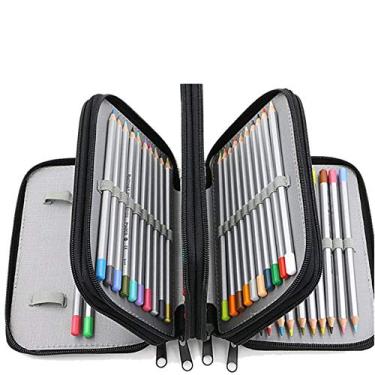 Imagem de Hztyyier Estojo organizador de lápis Oxford de grande capacidade, quatro camadas, 72 compartimentos, bolsa organizadora portátil para lápis com alça (preta)