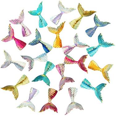 Imagem de 36 peças de enfeites de cupcake de sereia, de acrílico, com glitter, cauda de sereia, decoração de bolo para lembrancinhas de festa de aniversário, artigos de festa de chá de bebê