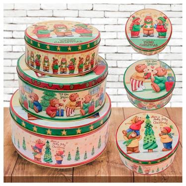 Imagem de Conjunto De Latas Natalinas Ursinhos Feliz Natal Para Doces Chocolates