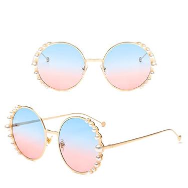 Imagem de Óculos de sol de luxo pérola moda feminina armação de metal redondo óculos de sol designer espelho pérola óculos de sol uv400,6, tamanho único