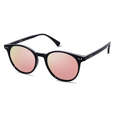 Imagem de Óculos de sol SOJOS SJ2113 Pequenos, redondos, clássicos e polarizados para mulheres e homens, lentes UV400, estilo vintage, Preto/ouro rosa, Small