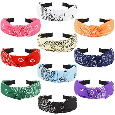 Imagem de Bandanas de cabeça para mulheres 10 peças de cabeça com nó para mulheres meninas faixas de cabeça Paisley top nó turbante bandanas de cabelo jaciya largas vintage boho faixas acessórios de cabelo