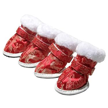 Imagem de Sapatos para cães Botas para cães Sapatos para animais de estimação Botas de inverno quentes Sapatos para cães de estimação Sapatos para filhotes para pavimento quente, conjunto de 4 peças, vermelho 3, tamanho 5