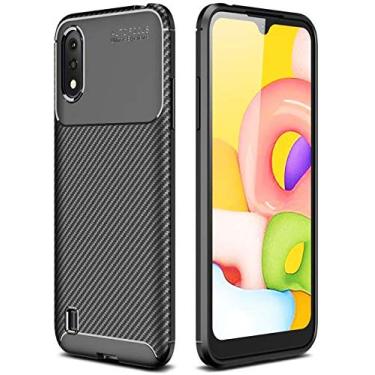 Imagem de Capa Capinha Anti Impacto Para Samsung Galaxy A01 com Tela de 5.7" Polegadas Case Com Desenho Fibra De Carbono Shock Queda - Danet (Preto)