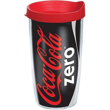 Imagem de Tervis Coca-Cola - Coke Zero Can Made in USA Copo isolado de parede dupla mantém as bebidas frias e quentes, 473 ml, tampa vermelha
