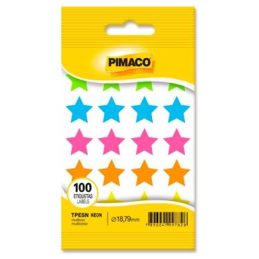 Imagem de Etiqueta Adesiva Pimaco, Multiuso TP-ESN, Estrela Multi-Neon, Ø18,79mm, envelope com 5 fls - 100 etiquetas, 970850