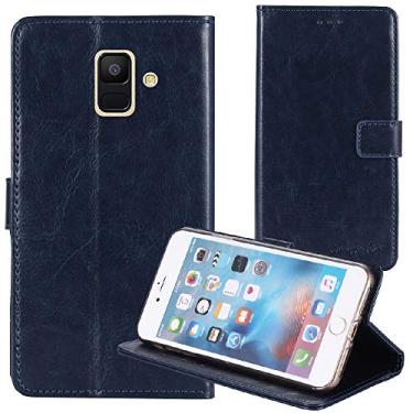 Imagem de TienJueShi Suporte de livro azul escuro premium retrô negócios flip capa protetora de couro skin Etui carteira para Samsung Galaxy A8 2018 5,6 polegadas
