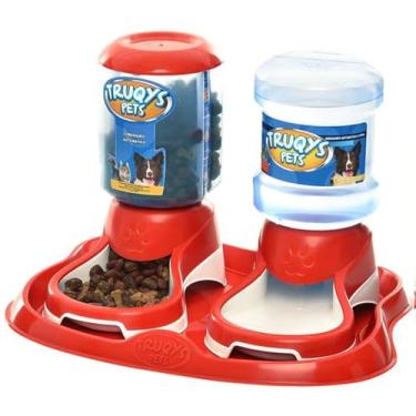 Imagem de Kit Comedouro 1Kg e Bebedouro 2L com Suporte e Bandeja Acesso Constante a Comida e Água Limpa ao Longo do Dia Ideal Para Cães e Gatos (Vermelho)