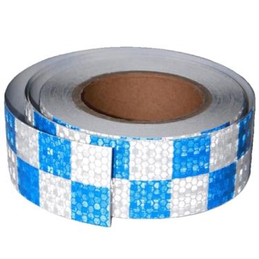 Imagem de Fita reflexiva do carro azul e branco 2 "x66 pés, cubo independente auto-adesivo à prova d'água ao ar livre refletor, alta resistência e alta visibilidade perigo advertência fita de segurança.