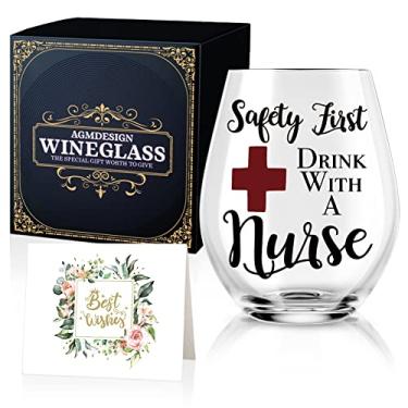 Imagem de AGMDESIGN Safety First Drink With A Nurse Copo de vinho com caixa de presente, presentes engraçados de enfermeira para enfermeiros, médicos, dentistas, estudantes de enfermagem, médico, profissional,