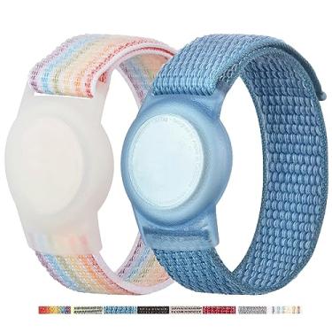 Imagem de Pacote com 2 pulseiras para AirTag crianças, capa protetora para Apple Air Tag com pulseira de nylon, rastreadores GPS antiperda, capa de relógio elástica para crianças, meninas, meninos e idosos
