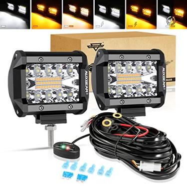 Imagem de Auxbeam 4 Pod LED Pods 120W Spot LED Pod Light Bar 12000LM LED Driving Fog Light Triple Row Âmbar White Off Road Lights com 10FT LED Light Bar Wiring Harness Kit-2 Lead for Trucks ATV UTV Jeep