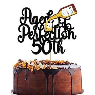 Imagem de Aged To Perfection 50th Birthday Cake Topper Vintage Wine Whisky 50th Birthday Cake Toppers Decorations for Men Glitter 1972 Happy 50th Birthday Decoration Party Supplies