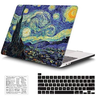 Imagem de QCzyc Compatível com MacBook Pro 13 polegadas 2021, 2020-2016 versão A2338 M1 A2289 A2251 A2159 A1989 capa rígida de plástico e película de teclado e adesivo de teclado Mac OS (Van Gogh Starry Sky)