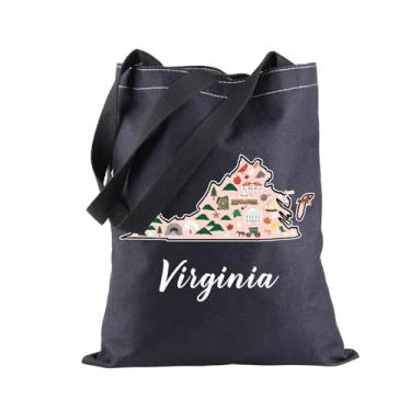 Imagem de BLUPARK Bolsa de compras Virginia Locale Born in Virginia Gift Virginia Travel Shopping Bag Virginia Map Gift, Virginia-bk, One Size, Retrô